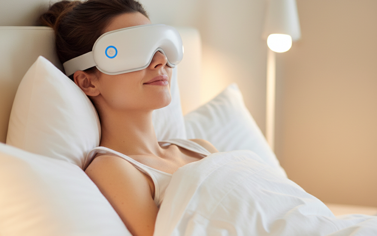 Wearing the eye massager lying down