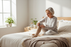 Elderly person easily zipping on compression socks