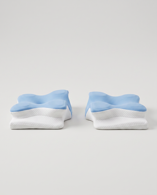 Two Helpfect butterfly memory foam pillows in blue, shown side by side from the front
