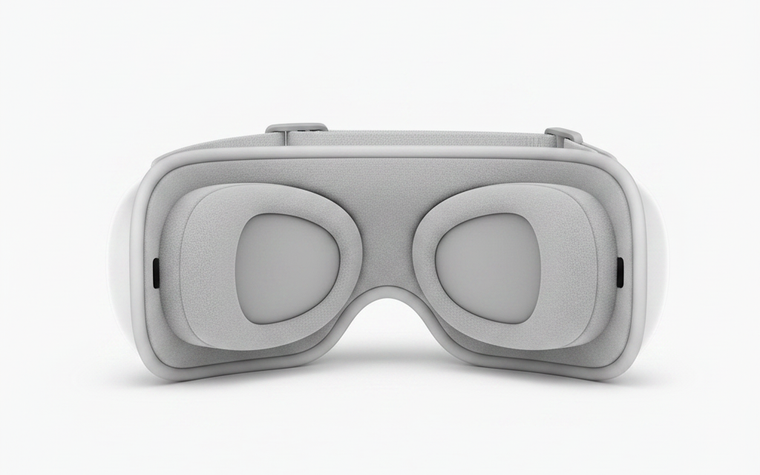 The padded inner face of the eye massager and its adjustable strap