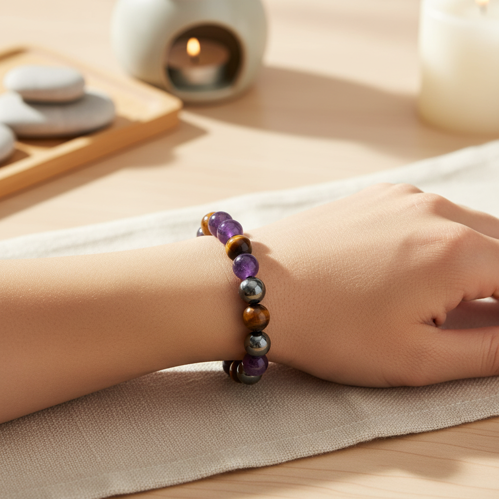 Natural Stone Beaded Bracelet, Anti Smoking,  Anxiety Relief — Retro Elegant Unisex Jewellery