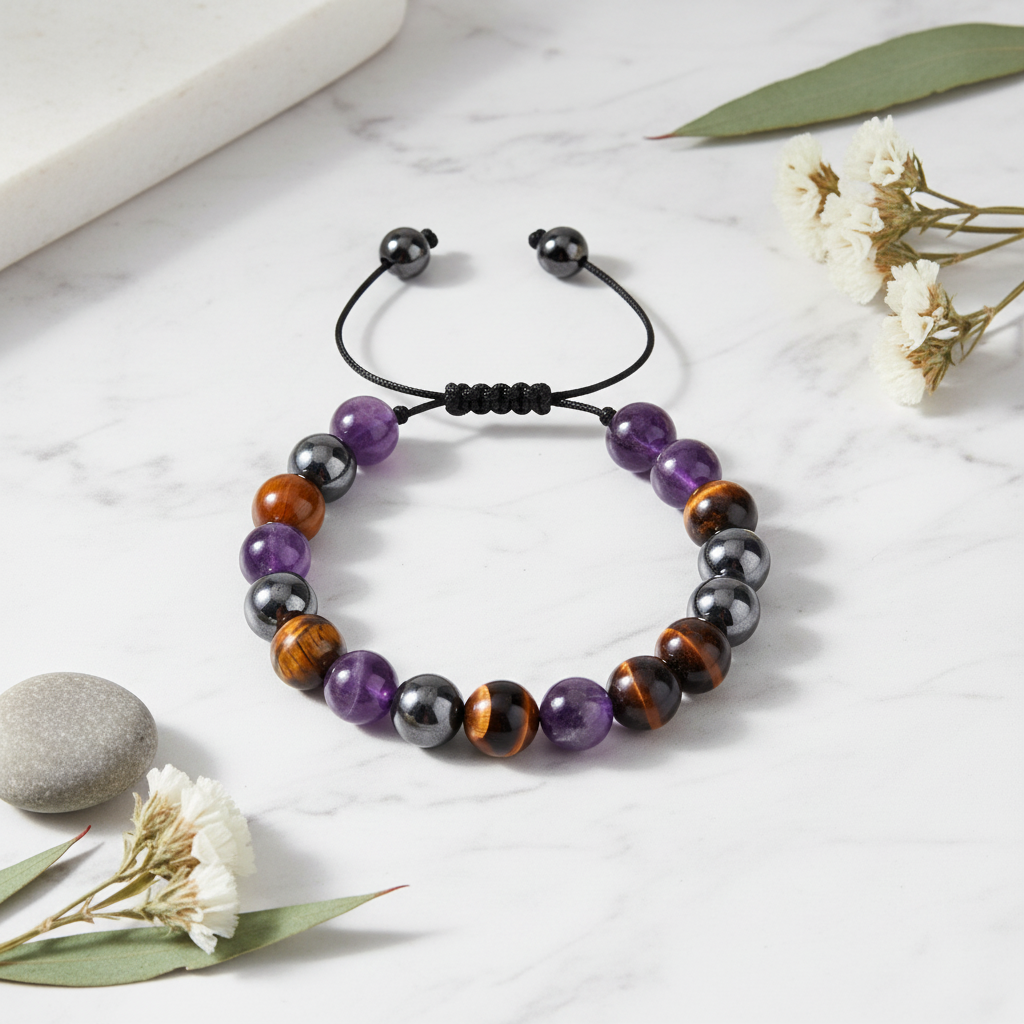 Natural Stone Beaded Bracelet, Anti Smoking,  Anxiety Relief — Retro Elegant Unisex Jewellery